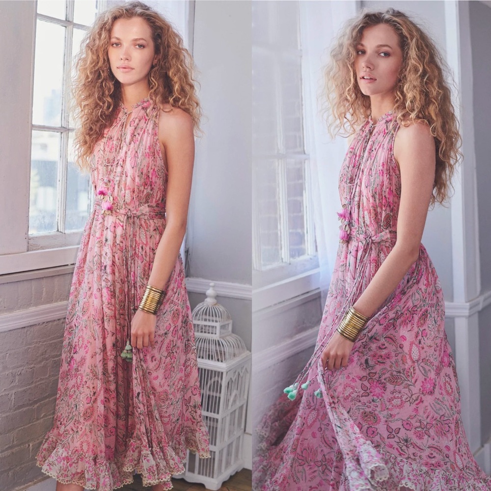 HEMANT & NANDITA Pink Floral Halter Maxi Dress